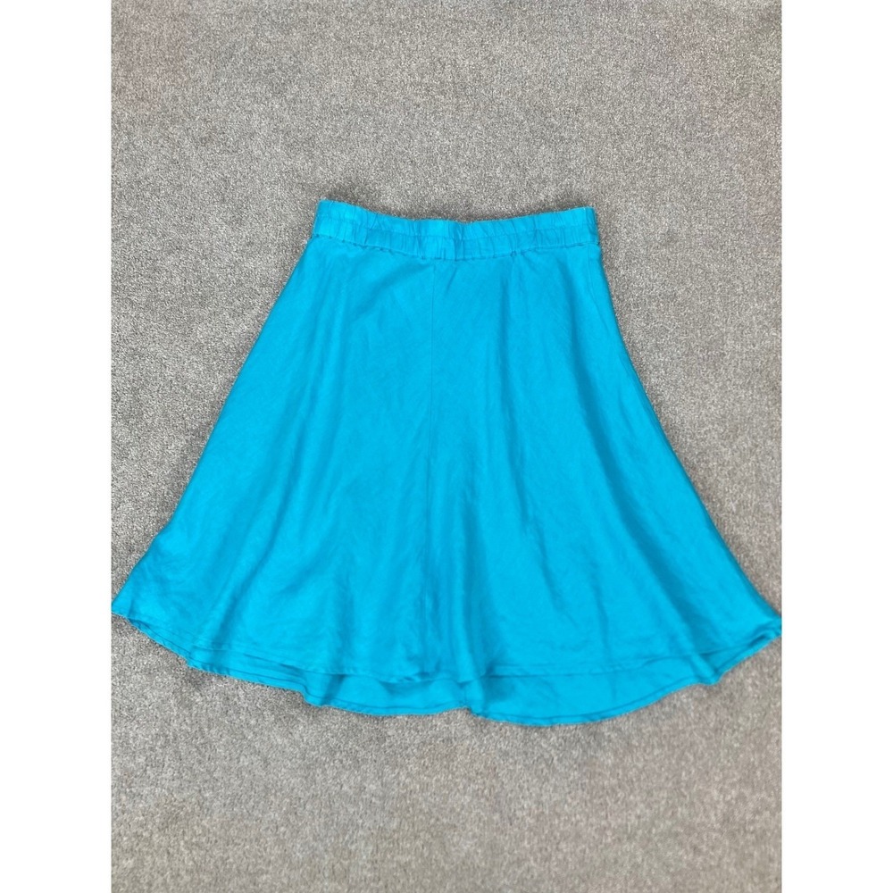 Sunny Leigh 100% Linen A-Line Midi Skirt Womens M Turquoise Blue Coastal Summer